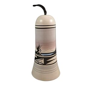 Vintage Navajo Etched Pottery Bell Wind Chime 8.5" Signed